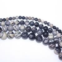 Black Silk Stone Bead, Runde, du kan DIY, blandede farver, Solgt Per 40 cm Strand