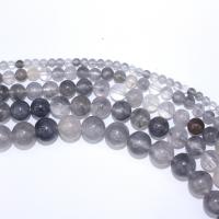 Natürliche graue Quarz Perlen, Grauer Quarz, rund, DIY, grau, verkauft per 40 cm Strang