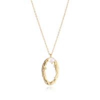 Freshwater Pearl Brass Chain Necklace, cobre, with Pérolas de água doce, banhado a ouro 18k, joias de moda & para mulher, comprimento 18.82 inchaltura, vendido por PC
