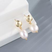 Freshwater Pearl Earrings, Brass, with Freshwater Pearl, plated, fashion jewelry & for woman, Sold By Pair