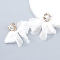 Zinc Alloy Drop Earrings with Cloth fashion jewelry & for woman & with rhinestone white Sold By PC