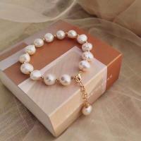 Bracelet en perles de culture d'eau douce, perle d'eau douce cultivée, avec alliage de zinc, BeCharmed Pearl, Plaqué d'or 14K, Réglable & pour femme, couleurs mélangées, 80mm, Longueur:17 cm, Vendu par PC