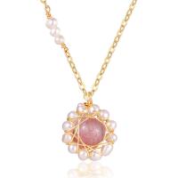 Quartz Necklace, Strawberry Quartz, with Alloy & Freshwater Pearl, for woman, mixed colors, Length:51 cm, Sold By PC