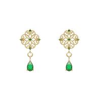 Tibetan Style Drop Earrings, with Emerald, plated, for woman & with rhinestone, mixed colors, 23x14mm, Sold By Pair