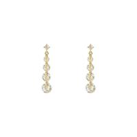 Cubic Zirconia Micro Pave Brass Earring, 925 thailand sterling silver post pin, plated, micro pave cubic zirconia & for woman, golden, 45x6mm, Sold By Pair