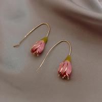 Tibetan Style Drop Earrings, Tulip, real gold plated, for woman & enamel, mixed colors, 40x8mm, Sold By Pair
