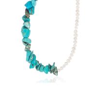 Fashion Turquoise Necklace, Brass, with turquoise & Freshwater Pearl, real gold plated, for woman, mixed colors, 10mm, Length:46 cm, Sold By PC