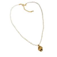 Freshwater Pearl Brass Chain Necklace, cobre, with Pérolas de água doce, banhado a ouro genuino, para mulher, cores misturadas, 14mm, comprimento 44 cm, vendido por PC