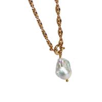 Collier de chaîne en laiton de perles d'eau douce, avec perle d'eau douce cultivée, Plaqué d'or, pour femme, couleurs mélangées, 20mm, Longueur:40 cm, Vendu par PC