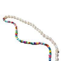 Freshwater Pearl Brass Necklace, with Seedbead & Freshwater Pearl, real gold plated, for woman, multi-colored, 6mm, Length:42 cm, Sold By PC