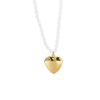 Freshwater Pearl Mässing Chain Necklace, med Freshwater Pearl, Hjärta, äkta guldpläterad, för kvinna, blandade färger, 20mm, Längd 45 cm, Säljs av PC