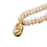 Freshwater Pearl Brass Chain Necklace, cobre, with Pérolas de água doce, banhado a ouro genuino, para mulher, cores misturadas, 12mm, comprimento 42 cm, vendido por PC