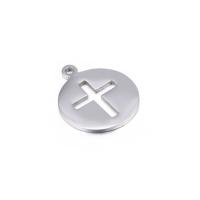 Titanium Steel Pendants Flat Round with cross pattern & hollow original color Sold By Lot
