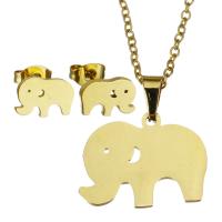 Fashion Stainless Steel Jewelry Sets, Stud Earring & necklace, Elephant, for woman, golden, 19*15mm,1.5mm,9.5*7mm, Length:17 Inch, Sold By Set