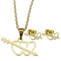 Edelstahl Schmucksets, Stud Ohrring & Halskette, für Frau & hohl, goldfarben, 21*11mm,1.5mm,12*6mm, Länge:17 ZollInch, verkauft von setzen