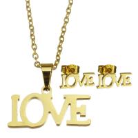 Conjuntos de joyería de acero inoxidable, Pendiente de stud & collar, Carta del alfabeto, para mujer & hueco, dorado, 20*11mm,1.5mm,12*5mm, longitud:17 Inch, Vendido por Set