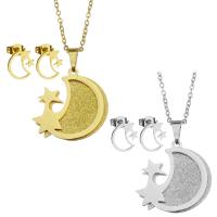 Fashion Stainless Steel Jewelry Sets, Stud Earring & necklace, Moon and Star, plated, for woman, more colors for choice, 21*22mm,1.5mm,10*12mm, Length:17 Inch, Sold By Set