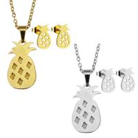 Zinc Alloy Enamel Pendants Stud Earring & necklace Stainless Steel Pineapple plated for woman 11*20mm 1.5mm 7*12mm Length 17 Inch Sold By Set