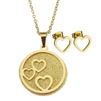 Fashion Stainless Steel Jewelry Sets, Stud Earring & necklace, with heart pattern & for woman, golden, 21*23mm,1.5mm,10*9mm, Length:17 Inch, Sold By Set