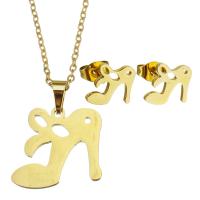 Fashion Stainless Steel Jewelry Sets, Stud Earring & necklace, Shoes, for woman & hollow, golden, 18*18mm,1.5mm,9*9mm, Length:17 Inch, Sold By Set