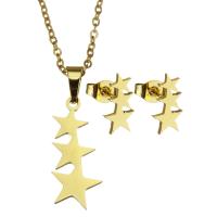 Parures de bijoux en acier inoxydable, Boucle d’oreille stud & collier, étoile, pour femme, doré, 9*21mm,1.5mm,6*11.5mm, Longueur:17 pouce, Vendu par fixé