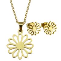 Fashion Stainless Steel Jewelry Sets, Stud Earring & necklace, Flower, for woman & hollow, golden, 17.5*20mm,1.5mm,10mm, Length:17 Inch, Sold By Set