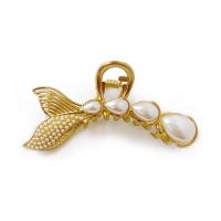 Clips de Garra, aleación de zinc, con perla, hecho a mano, para mujer & con diamantes de imitación, dorado, Vendido por UD