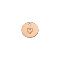 Stainless Steel Pendants, Round, plated, with heart pattern, more colors for choice, 12x12x1.10mm, Sold By PC