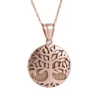 Rustfrit stål smykker halskæde, Stainless Steel, forgyldt, mode smykker & livets træ design & for kvinde, rosa guld farve, 24x25mm, Længde 17.72 inch, Solgt af PC