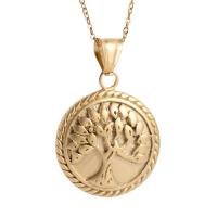 Stainless Steel Jewelry Necklace, Round, sand blast & fashion jewelry & tree of life design & for woman, golden, 24x25mm, Length:17.72 Inch, Sold By PC