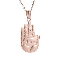 Stainless Steel Jewelry Necklace, Hamsa, sand blast & fashion jewelry & for woman, rose gold color, 35x20mm, Length:17.72 Inch, Sold By PC