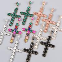 Rhinestone Earring Zinc Alloy Cross fashion jewelry & for woman & with rhinestone Sold By Pair