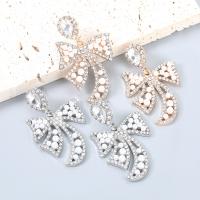 Rhinestone Earring, Tibetan Style, with ABS Plastic Pearl, Bowknot, fashion jewelry & for woman & with rhinestone, more colors for choice, Sold By Pair