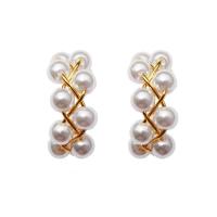 Brass Hoop Earring, with Plastic Pearl, real gold plated, for woman, mixed colors, 26x25mm, Sold By PC