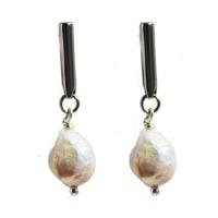 Freshwater Pearl Earrings, Brass, with Freshwater Pearl, plated, for woman, mixed colors, 35x8mm, Sold By PC