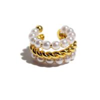 Trendy ear cuffs, Messing, met Plastic Pearl, echt goud verguld, voor vrouw, gemengde kleuren, 17x10mm, Verkocht door PC