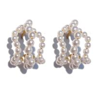 Ohrring Schmuck, Messing, mit Kunststoff Perlen, 925 thailand Sterling Silber Ohrhaken, vergoldet, für Frau, gemischte Farben, 30x20mm, verkauft von PC