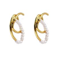 Earring Jewelry Brass with Plastic Pearl real gold plated for woman mixed colors Sold By PC