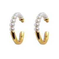 Brass Hoop Earring with Plastic Pearl real gold plated patchwork & for woman mixed colors Sold By PC