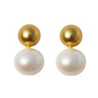 Boucles d'oreilles en perles d'eau douce, laiton, avec perle d'eau douce cultivée, Plaqué d'or, pour femme, couleurs mélangées, 17x10mm, Vendu par PC