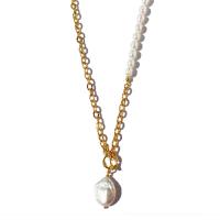Ожерелье из пресноводных жемчуг на латунной цепочке, Латунь, с Пресноводные жемчуги, плакированный настоящим золотом, Лоскутное & Женский, разноцветный, 16mm, продается PC