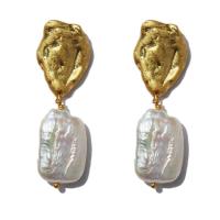Серьги из жемчуга, Латунь, с Пресноводные жемчуги, 925 Таиланд стерлингового серебра гвоздик, плакированный настоящим золотом, Женский, разноцветный, 55x17mm, продается PC