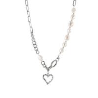 Plastové perlový náhrdelník, Zinek, s Plastové Pearl, Srdce, pro ženy, smíšené barvy, 20mm, Délka 43.5 cm, Prodáno By PC