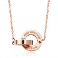 Titanium Steel Necklace, with 1.97inch extender chain, rose gold color plated, for woman & with rhinestone, Length:17.72 Inch, Sold By PC