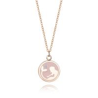 Titanium Steel Necklace, with 1.97inch extender chain, Round, rose gold color plated, for woman & with rhinestone, 12mm, Length:17.72 Inch, Sold By PC