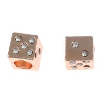 Perles European en alliage de zinc, Carré, DIY & avec strass, couleur or rose, 8x8x8mm, Vendu par PC