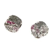Zinc Alloy European Beads Round DIY & enamel & with rhinestone silver color Sold By PC