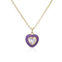 Brass Necklace with Cubic Zirconia Heart for woman & enamel Length 50 cm Sold By PC