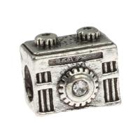 Zinc Alloy European perler, Kamera, med rhinestone, sølv, 9x10x9mm, Solgt af PC