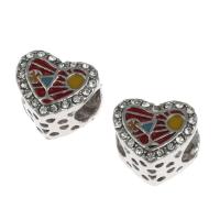 Tibetan Style European Beads, Heart, DIY & enamel & with rhinestone, mixed colors, 10x11x2mm, Sold By PC